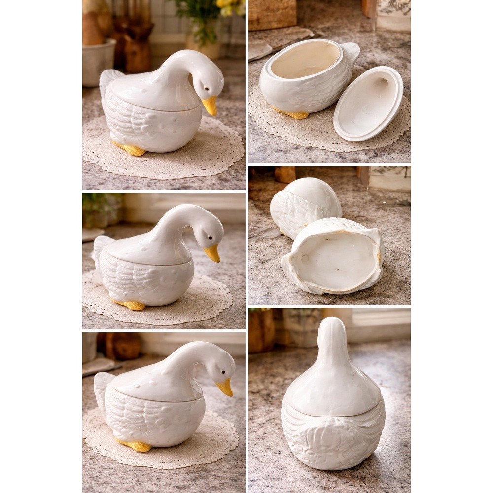 Vintage Goose Swan Duck Cookie Jar Canister Granny Cottage Core 90's Kitchen
